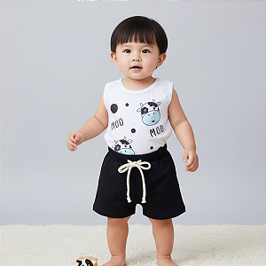 Conjunto Bebê Menino Body Regata + Short em Algodão Premium Estampa DTF Leve e Macia