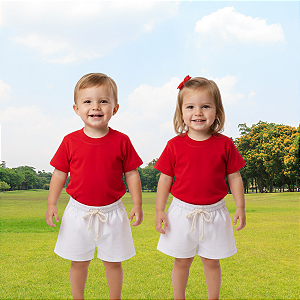 Conjunto Infantil Camiseta Algodão + Short Linho Menino e Menina – P a 4 Anos