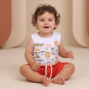 Kit Bebê Menino – Body Regata + Short em Malha Premium | Estampa DTF Leve