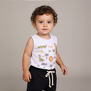 Conjunto Bebê – Body Regata + Short | Malha 100% Algodão Premium + Estampa DTF Leve