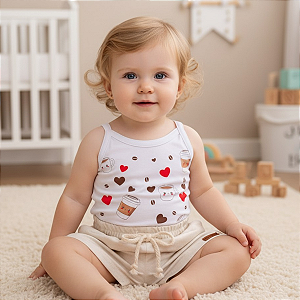 Conjunto Bebê Menina – Body de Alcinha + Short Linho | Algodão Premium 100% | Estampa DTF