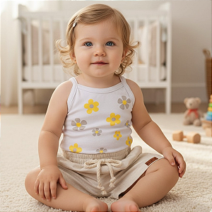 Body De Menina de Alcinha + Short Linho| Algodão Premium 100% | Estampa DTF