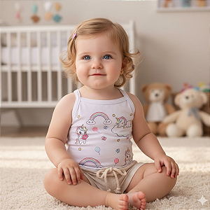 Conjunto Infantil Menina – Body Alcinha + Short em Linho | Algodão Premium + Estampa DTF Leve