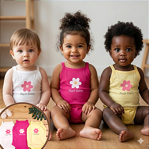 Kit 3 Bodies Bebê Menina Verão/Meia-Estação | Alcinha Regata Algodão | Pluck Daisy | RN P M G