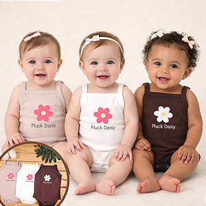 Kit 3 Bodies Bebê Menina Verão/Meia-Estação | Alcinha Regata Algodão | Pluck Daisy | RN P M G