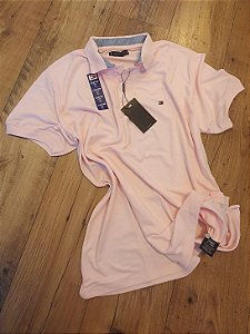 Polo Tommy Hilfiger Masculina Rosa Claro Custom Fit