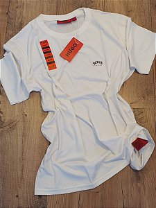 Camiseta Básica Hugo Boss Masculina Branco Areia