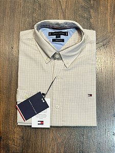 Camisa Bege Gingham Tommy Hilfiger Masculina Regular Fit