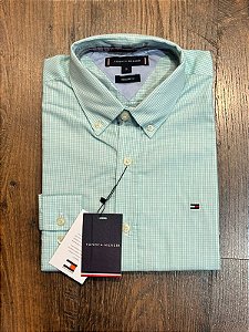 Camisa Verde Claro Gingham Tommy Hilfiger Masculina Regular Fit