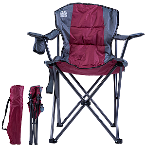 Cadeira Dobrável com Tubo de 18 mm em Ferro e Tecido Oxford 55×96×91 cm - Vermelho/Cinza
