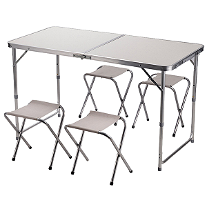 Mesa e Cadeiras Dobráveis para Camping - Branco