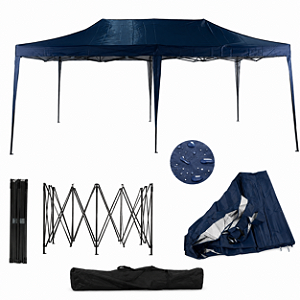 Gazebo Sanfonado B30 com Estrutura em Aço e Tecido Sintético Impermeável Azul Escuro 3x6m
