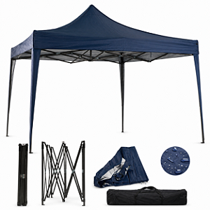 Gazebo Sanfonado B30 com Estrutura em Aço e Tecido Sintético Impermeável Azul Escuro 3x3m