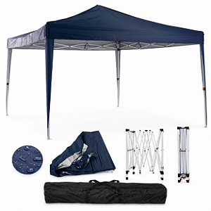 Gazebo Sanfonado K30 com Estrutura em Aço e Tecido Sintético Impermeável Azul Escuro 3x3m