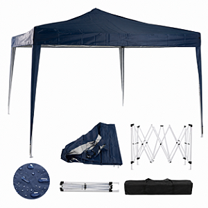 Gazebo Sanfonado K25 com Estrutura em Aço e Tecido Sintético Impermeável Azul Escuro - 3x3m