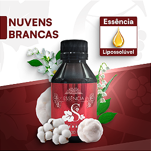 NUVENS BRANCAS 100ML ESSÊNCIA LIPOSOLÚVEL - PREMIUM E CONCENTRADA PARA VELAS, SABONETES E COSMÉTICOS ARTESANAIS