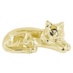 ENFEITE GATO DEITADO METALIZADO DOURADO