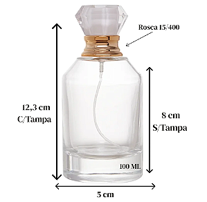 FRASCO DE VIDRO PERFUME FORTUNA TAMPA BRANCA 100ML