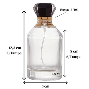 FRASCO DE VIDRO PERFUME FORTUNA TAMPA PRETA 100ML