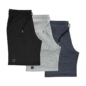 Kit 3 Bermudas Masculinas Moletom Shorts Moletinho Benellys - Preto, Cinza e Marinho