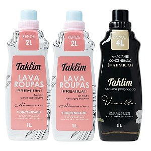 Kit Taklim: 2x Lava Roupas Premium 1L + 1x Amaciante Concentrado Vanilla Alta Perfumação