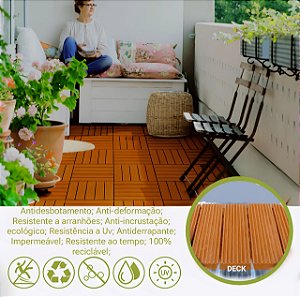 NovoDeck Modular Plástico 30x30x2 Ripado - Sacada Box Jardim Piscina Varanda