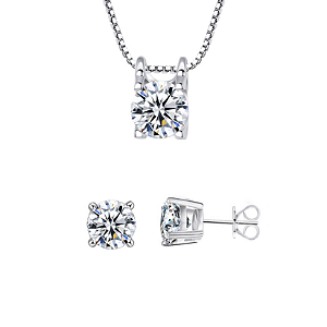 Conjunto Dianne Luz em Prata 925 em Zircônia 6mm Redonda