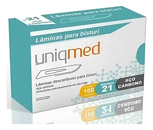 LAMINA DE BISTURI AÇO CARBONO N 21 UNIQMED CX 100 UN