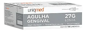 AGULHA GENGIVAL 27G LONGA UNIQMED CX 100 UN