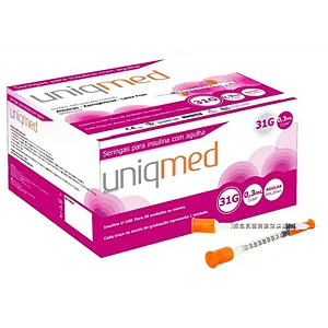 SERINGA INSULINA C/ AGULHA 0,3ML 6MM X 31G UNIQMED CX 100 UN