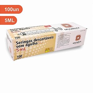 SERINGA S/ AGULHA 5ML LUER LOCK DESCARPACK CX 100 UN