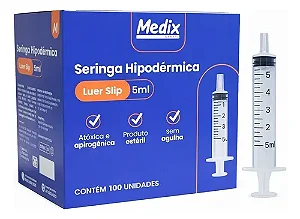 SERINGA S/ AGULHA 5ML LUER SLIP MEDIX 100 UN