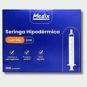 SERINGA S/ AGULHA 3ML LUER SLIP MEDIX CX 100 UN