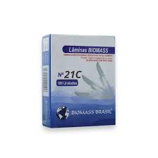 LAMINA DE BISTURI AÇO CARBONO N 21 BIOMASS CX 100 UN