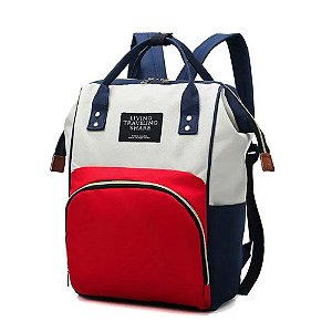 Mochila Mala Bolsa Maternidade Multiuso Multifuncional Mamadeira Azul e Vermelho