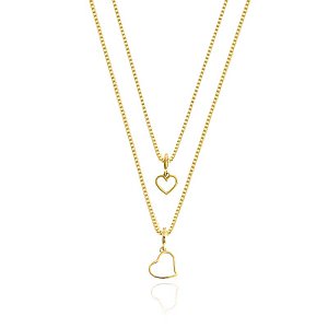 COLAR DUPLO CORAÇÃO VAZADO  BANHADO A OURO