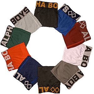 Kit 5 Cuecas Boxer Polielastano Alpha Boys Original Roupas Masculinas Liso e Est