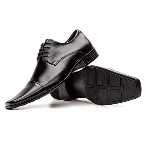 Sapato Social Masculino Couro Derby de Amarrar Cor:Preto;Gênero:Masculino;Tamanh