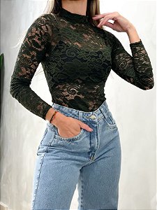Body em Renda Manga Longa com Gola Monize Ref. 1534