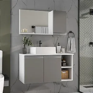 Conjunto de Gabinete Banheiro 80cm com Cuba e Espelheira