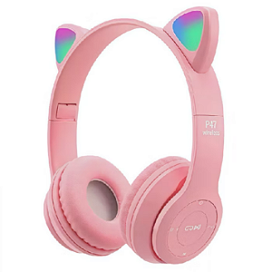 Fone de Ouvido Sem Fio P47 Rosa com Orelhinhas