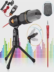 Microfone Profissional com Tripé e Cabo de Conexão