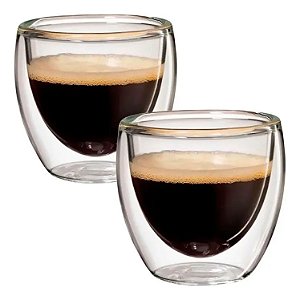 Jogo 2 Copos Parede Dupla Vidro Borossilicato Café Espresso 100ml