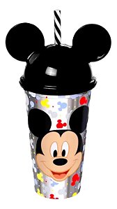 Copo Infantil Mickey Mouse Com Orelhas E Canudo Disney 500ml Colorido