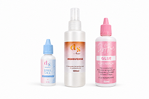 Cola DS Hair Glue Rosinha 60ml + Removedor 100ml + Limpa Lace 30ml (COMPRE E GANHE 1 PENTE QUENTE)