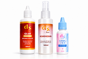 Cola DS Hair Glue Premium 100ml + Removedor 100ml + Limpa Lace 30ml (COMPRE E GANHE 1 PENTE QUENTE)