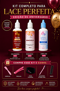 Cola DS Hair Glue Rosinha 30ml + Removedor 30ml + Limpa Lace 30ml
