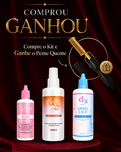 Cola DS Hair Glue Rosinha 60ml + Removedor 100ml + Limpa Lace 100ml(COMPRE E GANHE 1 PENTE QUENTE)