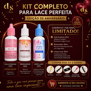 Cola DS Hair Glue Rosinha 30ml + Removedor 30ml + Limpa Lace 30ml