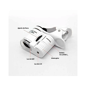 Microscópio Portátil com iluminação de led para Celular com Aumento de até 60x, Clipe Universal - Marca Lorben